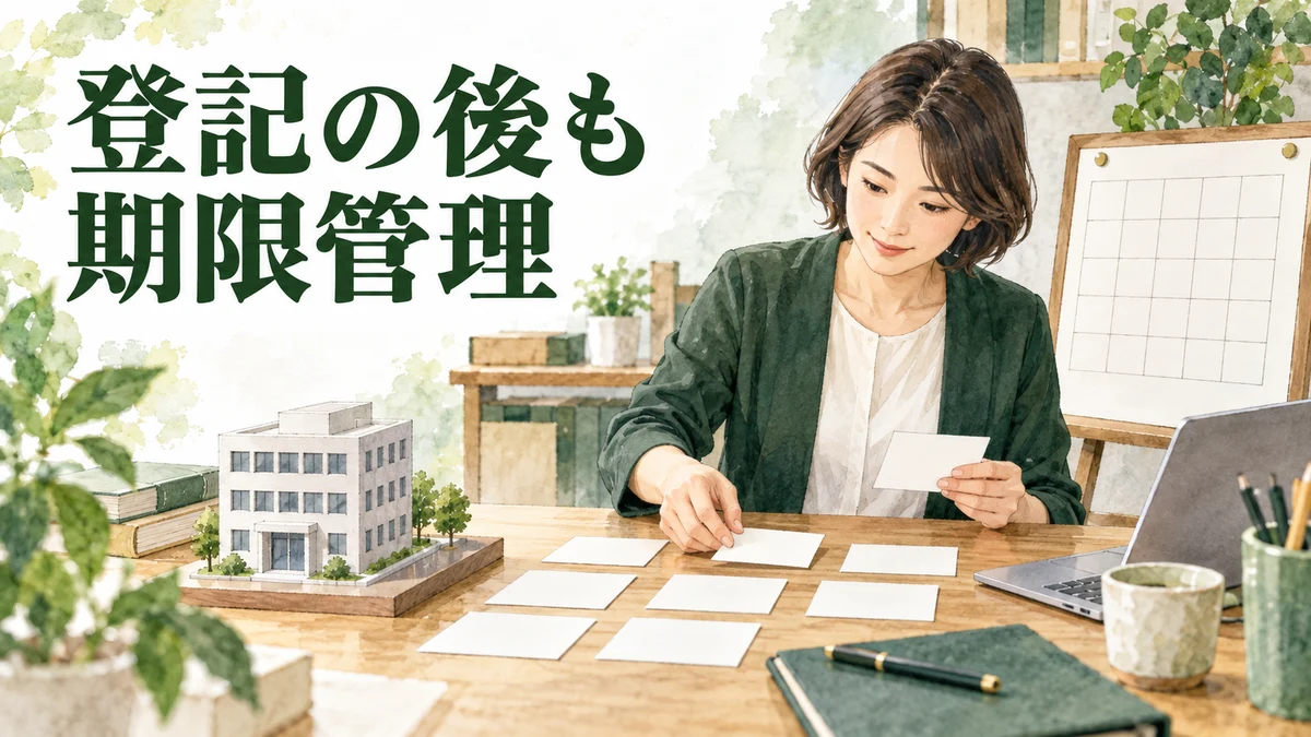 法人設立後の届出の期限を、予定表で管理するイラスト